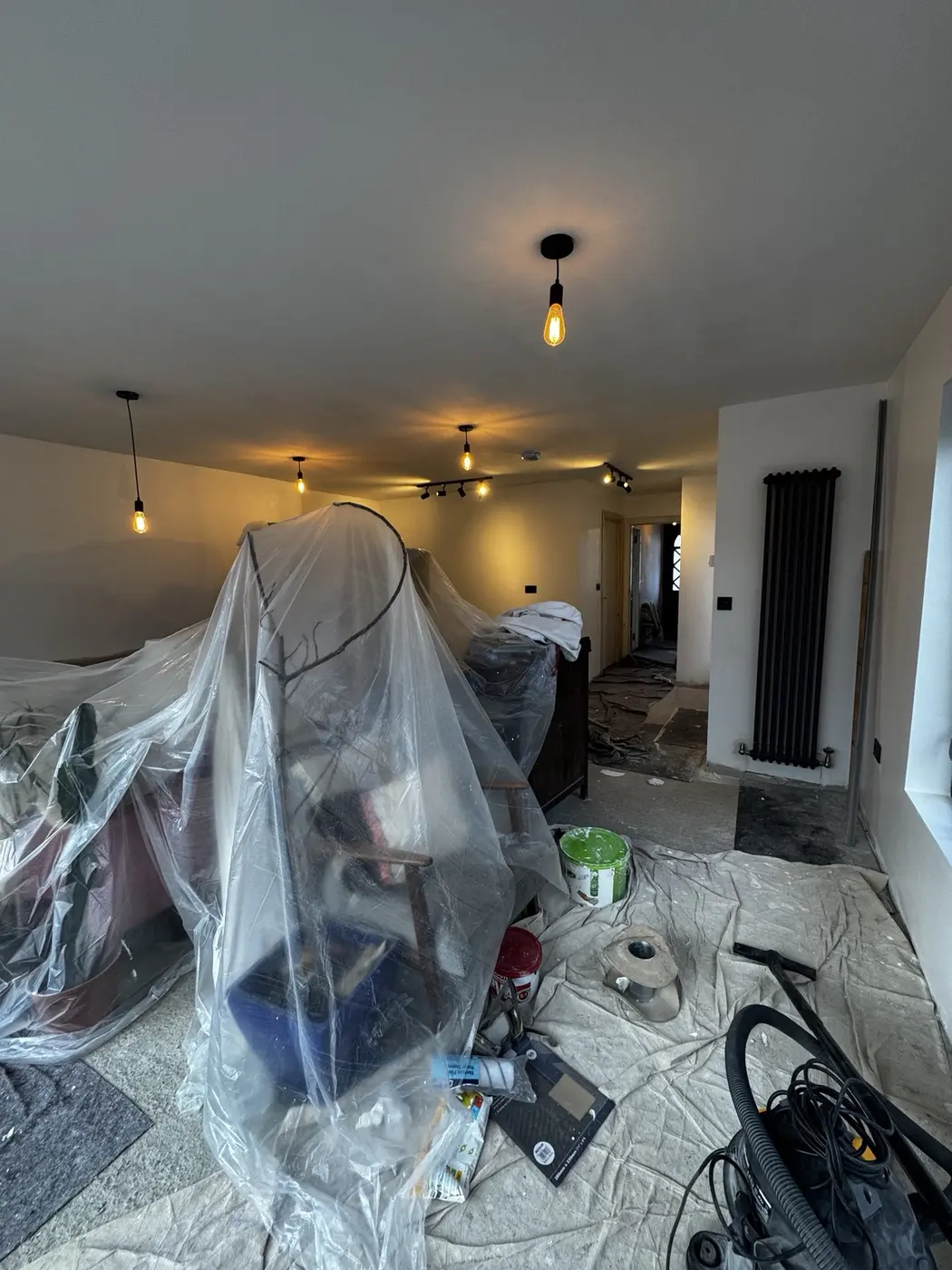Furniture and floors carefully protected during an interior painting project in Dublin